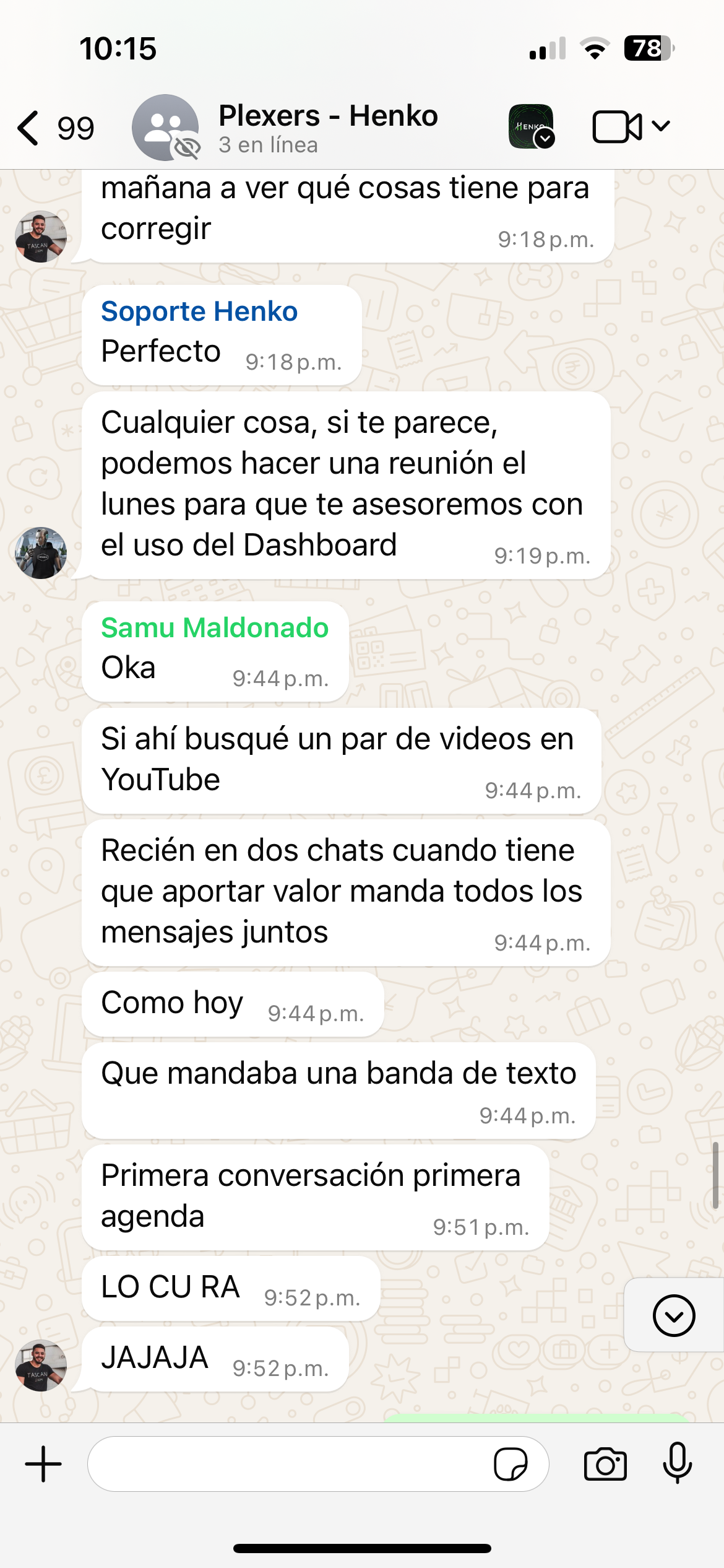 Chat de WhatsApp con Plexers
